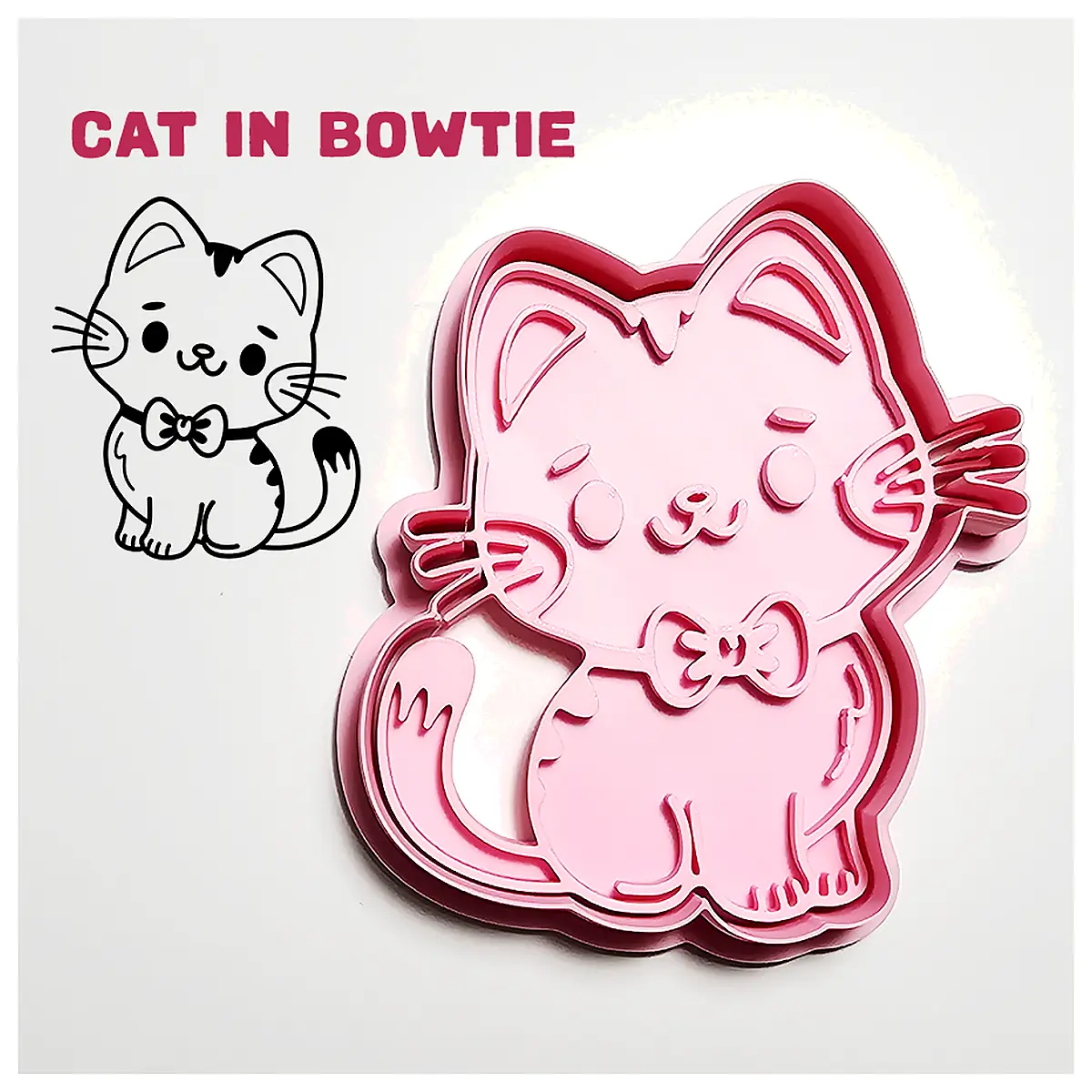 Cat in Bowtie Cookie Cutter Stamp Feline Shape Baking Cake Decor Pet DIY