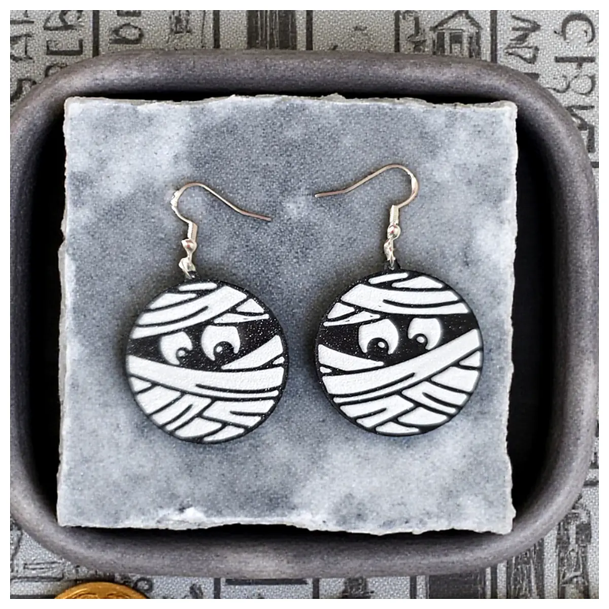 Round Mummy Earring Jewelry Figurine Memorial Gift Accessory Decoration