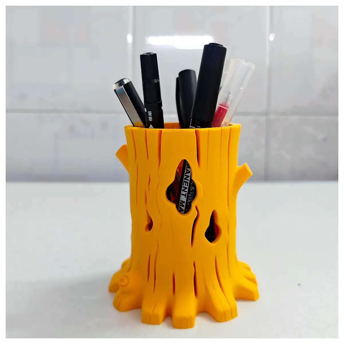 Tree Stump Pen Holder Rustic Wood Desk Organizer Natural Book Stand Tree Trunk Accessory Home Decor Wood Piece Support