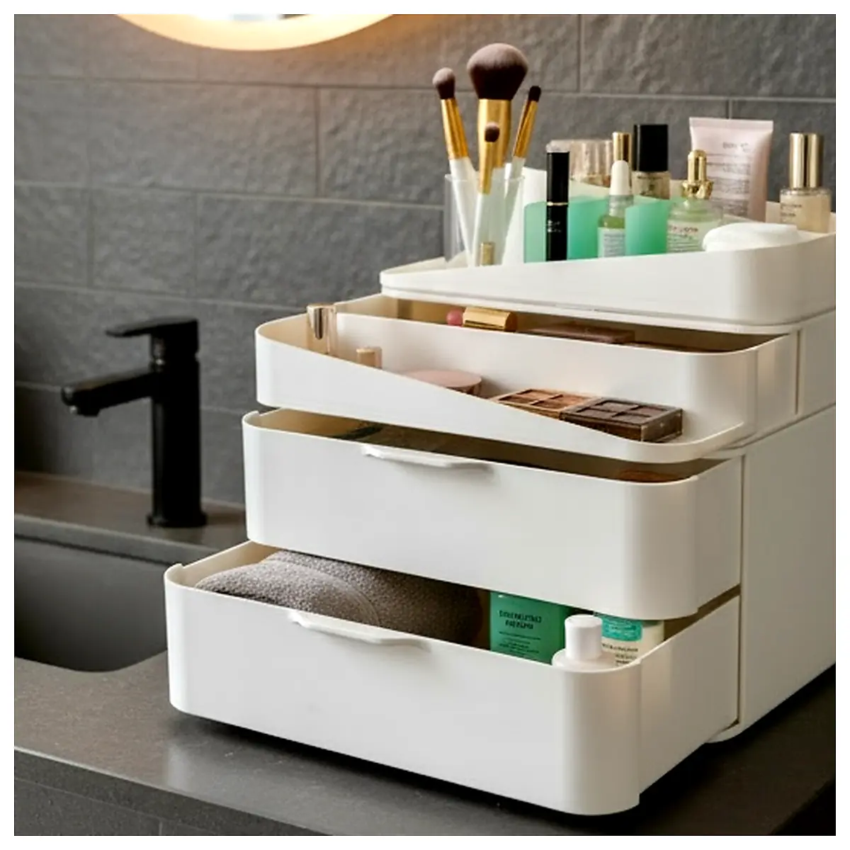 3 Piece Makeup Organizer Scandinavian Style Storage Desk Organizer Multi Compartment Storage