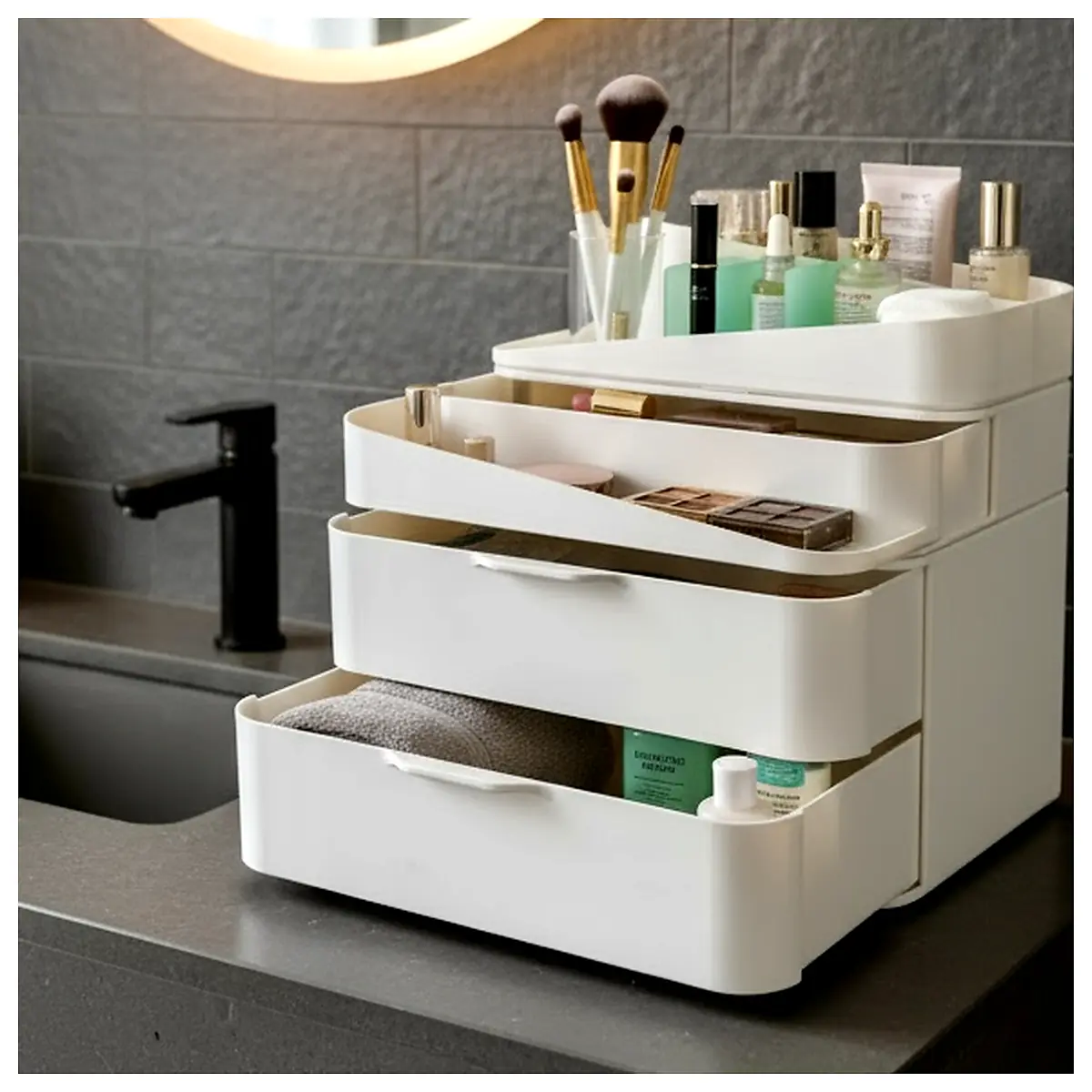 3 Piece Makeup Organizer Scandinavian Style Storage Desk Organizer Multi Compartment Storage
