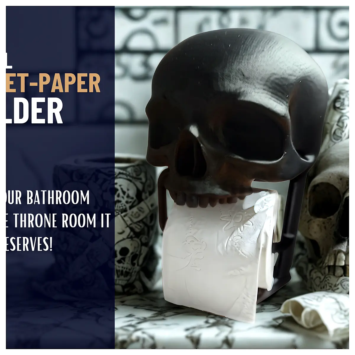 Skull n Roll Toilet Paper Holder Bathroom Shelf Wall Mounted Holder Toilet Paper Dispenser Modern Decor Creative Design