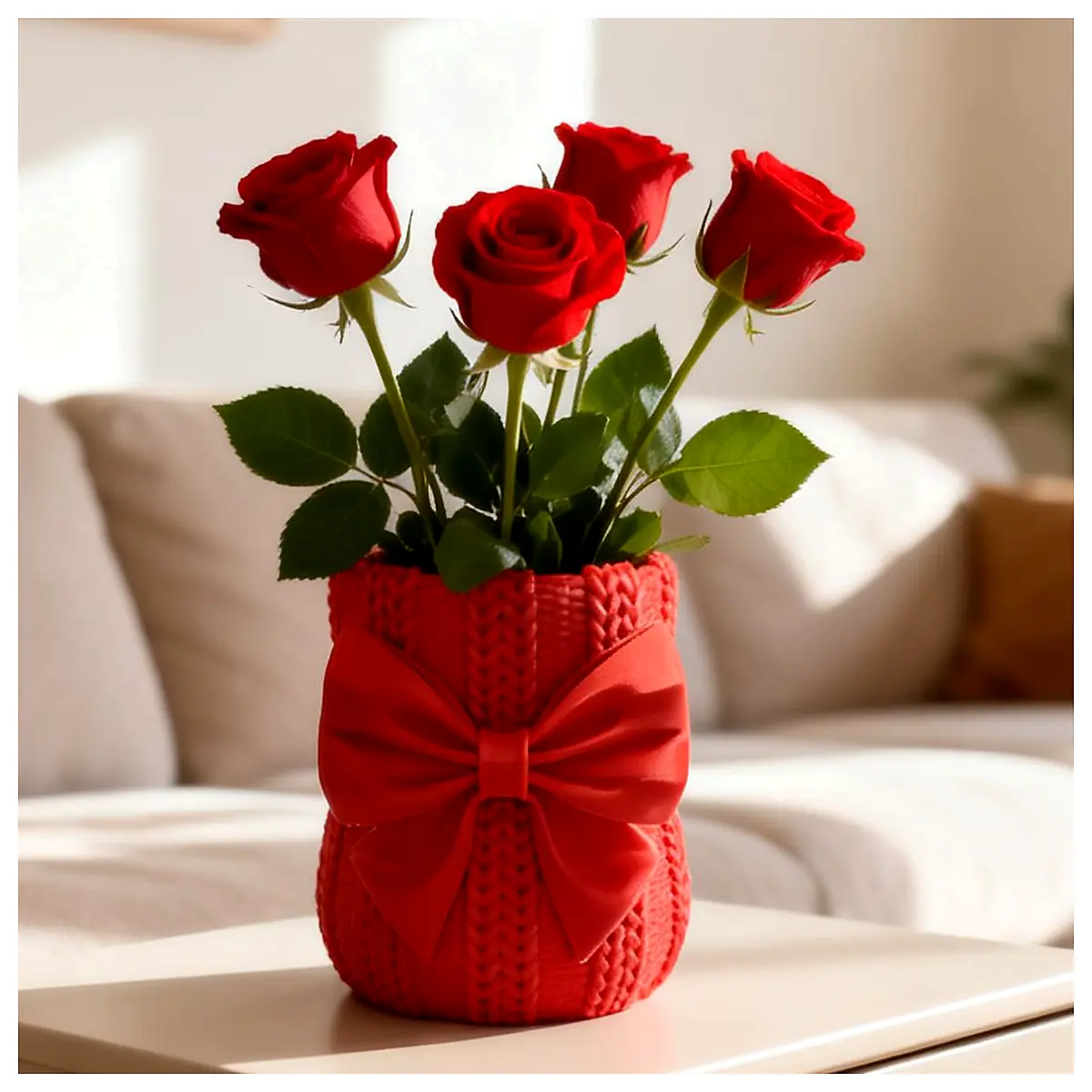 Cute Knitted Bow Vase Decorative Vase Home Decor Gift Idea Planter Creative Vase Gift