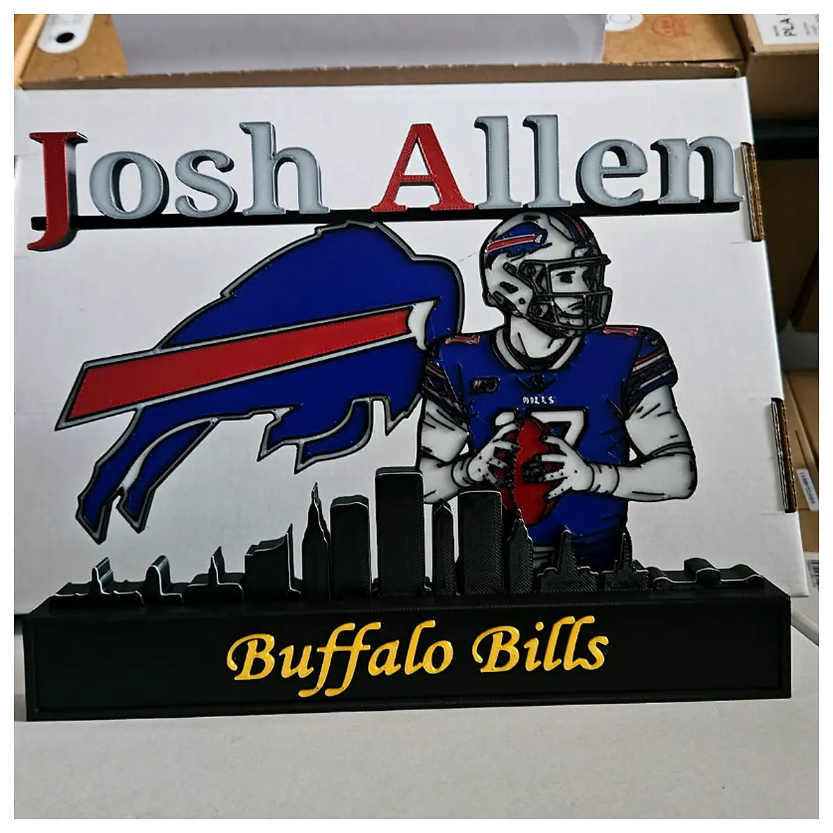 Josh Allen Buffalo Bills Display Poster New York Skyline Sports Collectible Gift Team Decor Jersey Accessory