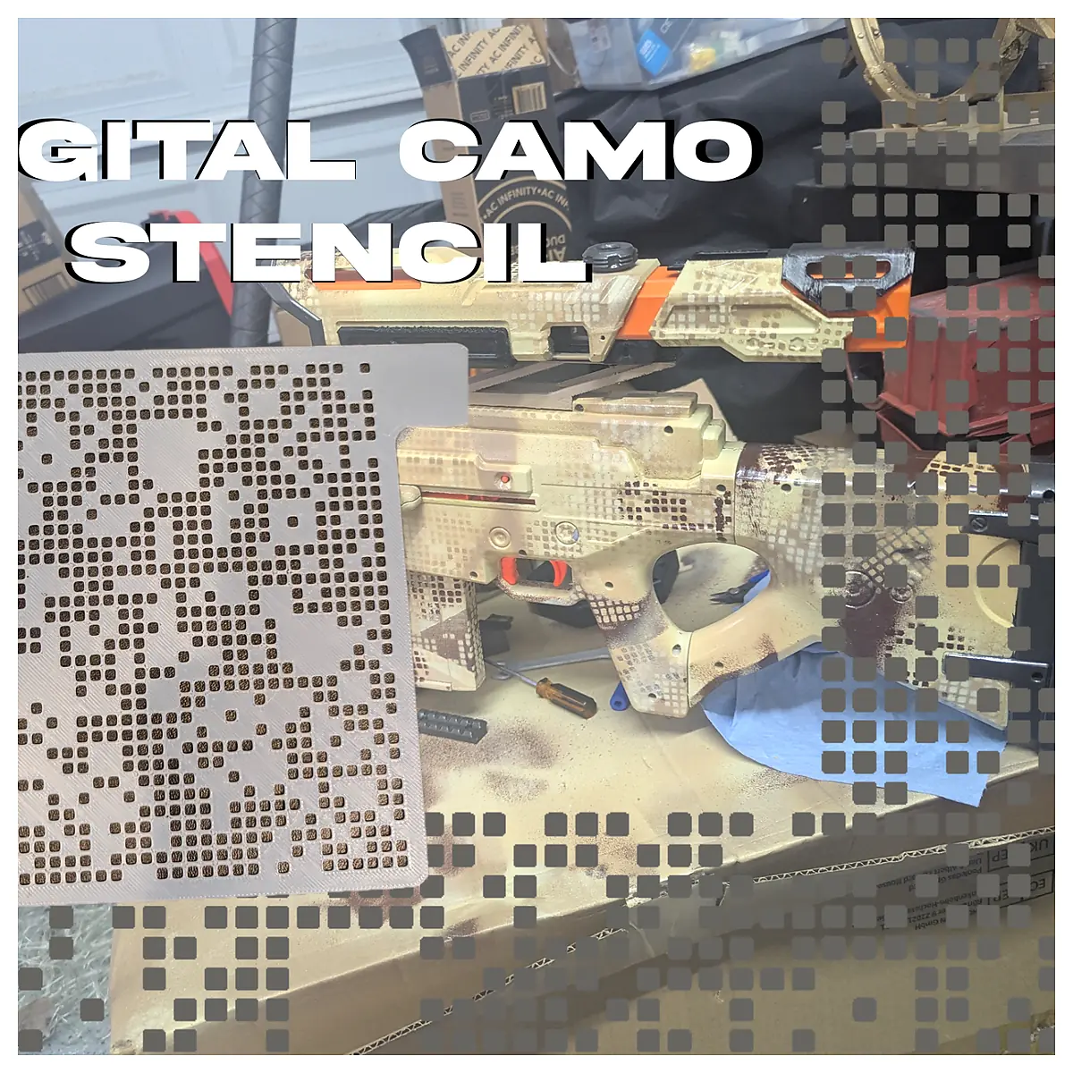 Digital Camo Stencil 2 Layers 28mm Height Military Pattern Decoration Painting Carving Template Accessories Suitable for Various s