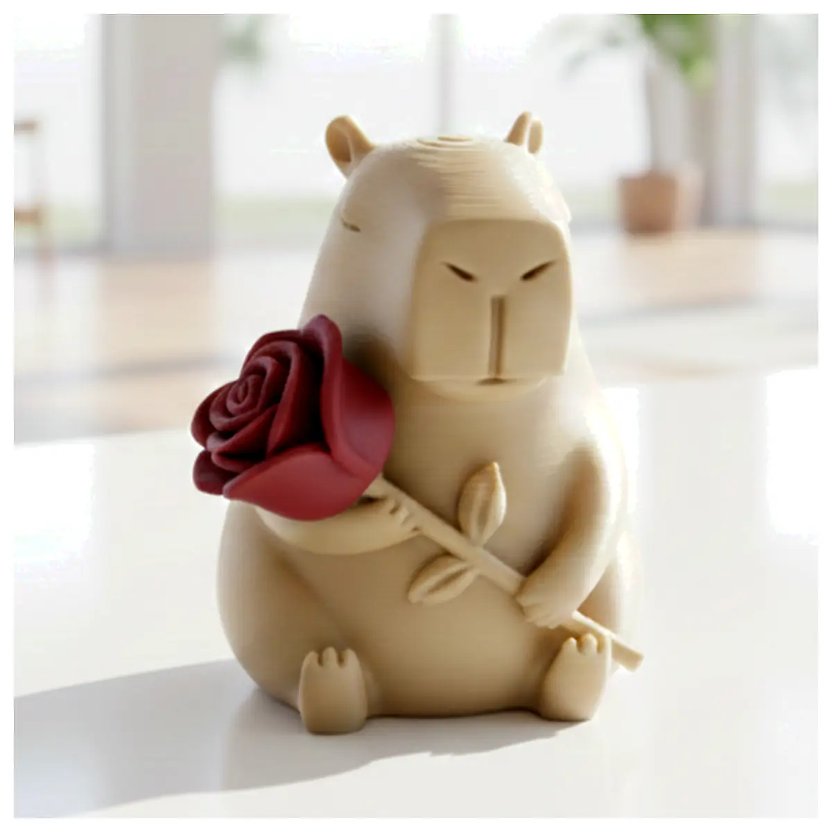 Loving Capybara with Rose Statue Valentine s Day Decor Figurine Home Accent Gift Capybara Ornament
