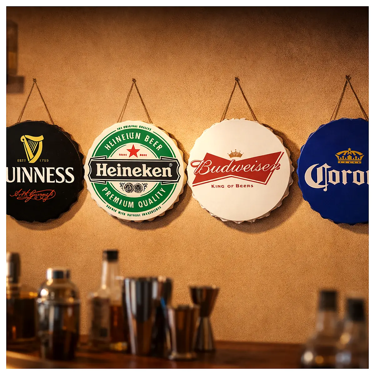 Bottle Cap Wall Art 4 Set Vintage Glass Bottle Caps Decor Wall Hanging Creative Home Accent Wall Decoration Personalized Decor