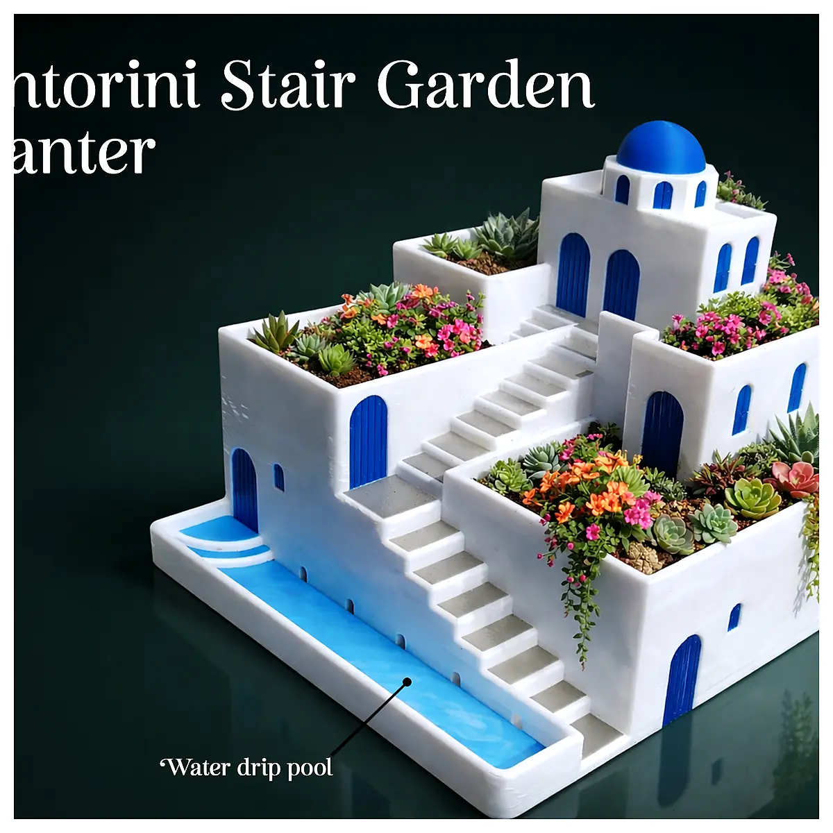 Santorini Planter with Drip Tray Outdoor Indoor Flower Pot Garden Decor Plant Accessories Home Garden Plant Supply
