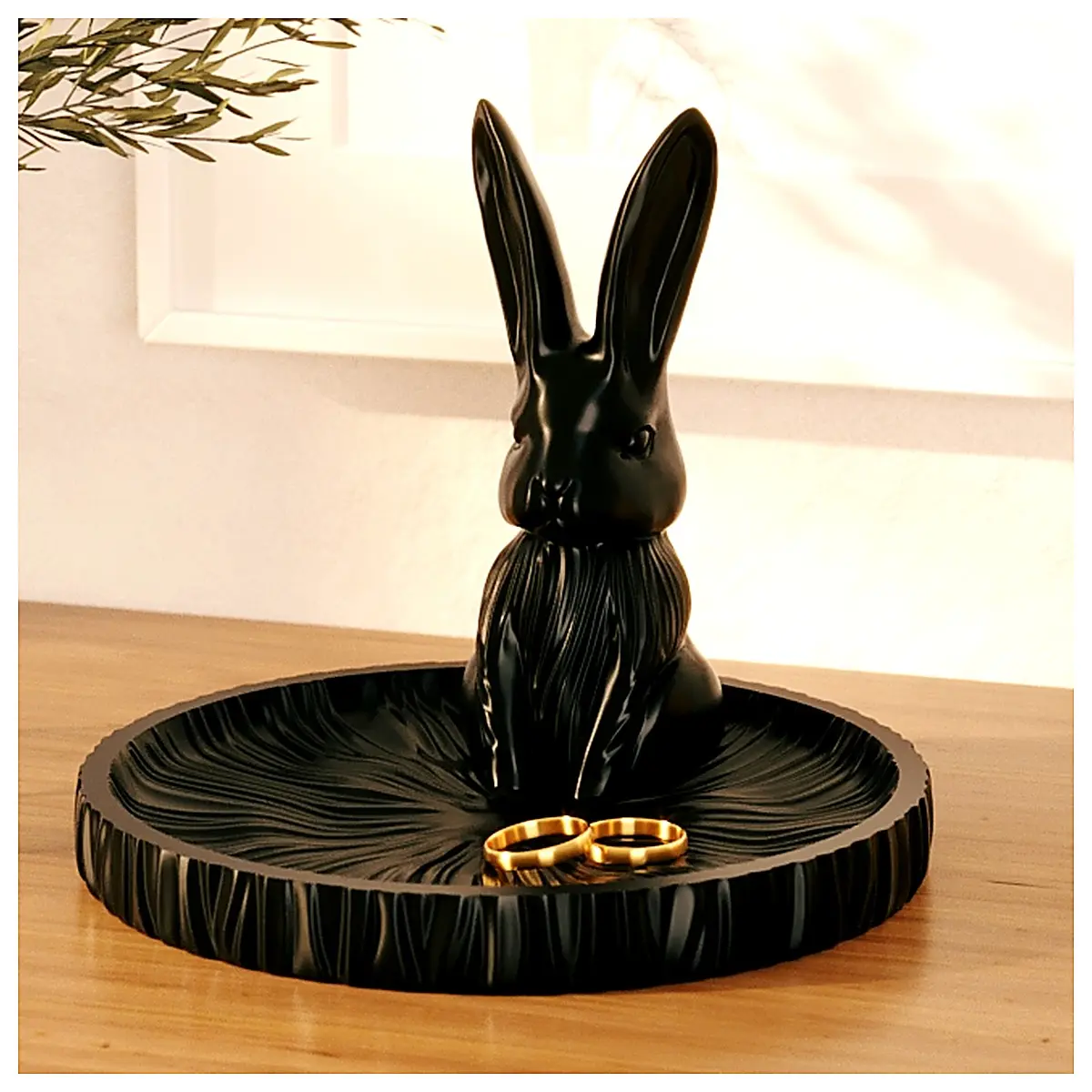 Black Rabbit Decoration Tray Jewelry Display Stand Desktop Organizer Accessory Holder Decorative Shelf Creative Ornament Multi Function