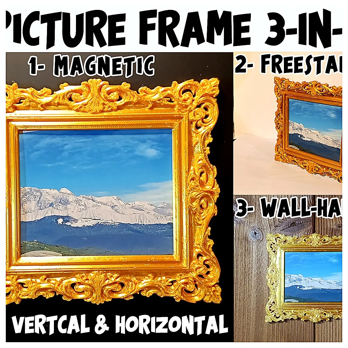 3 in 1 Photo Frame Decorative Border Creative Photo Wall Hanging Simple Frame Wall Decor Art Ornament Multi functional Frame