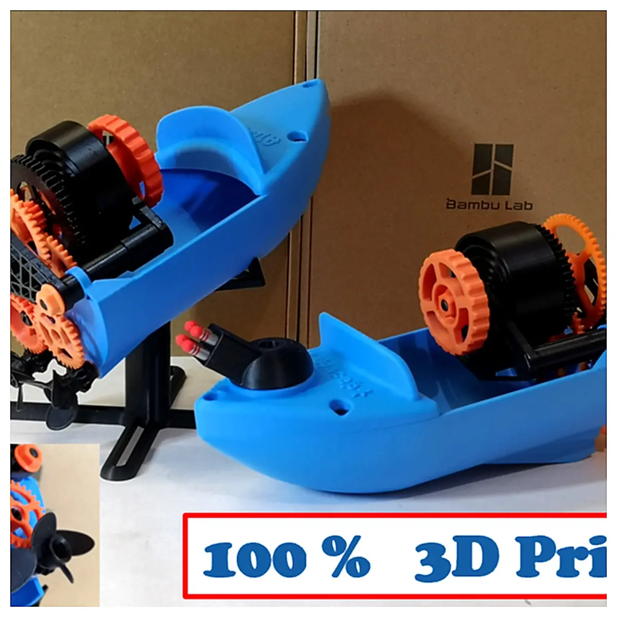 Spring Boat Toy 3D Printed Gear Mechanism Model Floating Boat Toy Fun Gear Device Creative Gift
