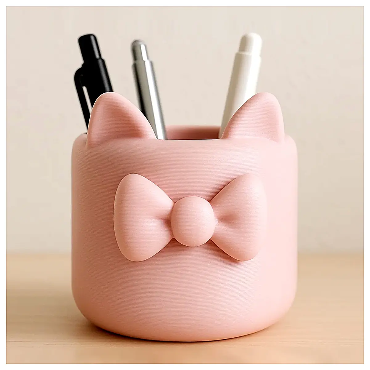 Bow Cat Ear Pen Holder Cute Stationery Organizer Desk Decor Accessory Kitten Desk Organizer Supplies