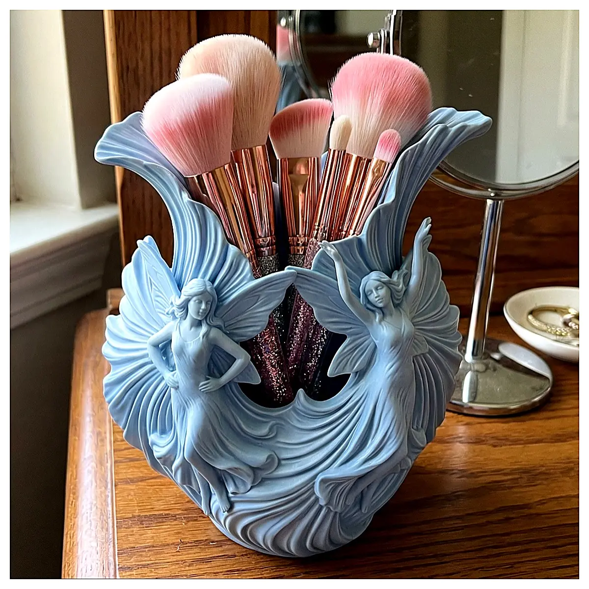 Enchanted Fairies Makeup Brush Holder Organizer Shelf Display Rack for Vanity Table Bathroom Decor Accessory Gift