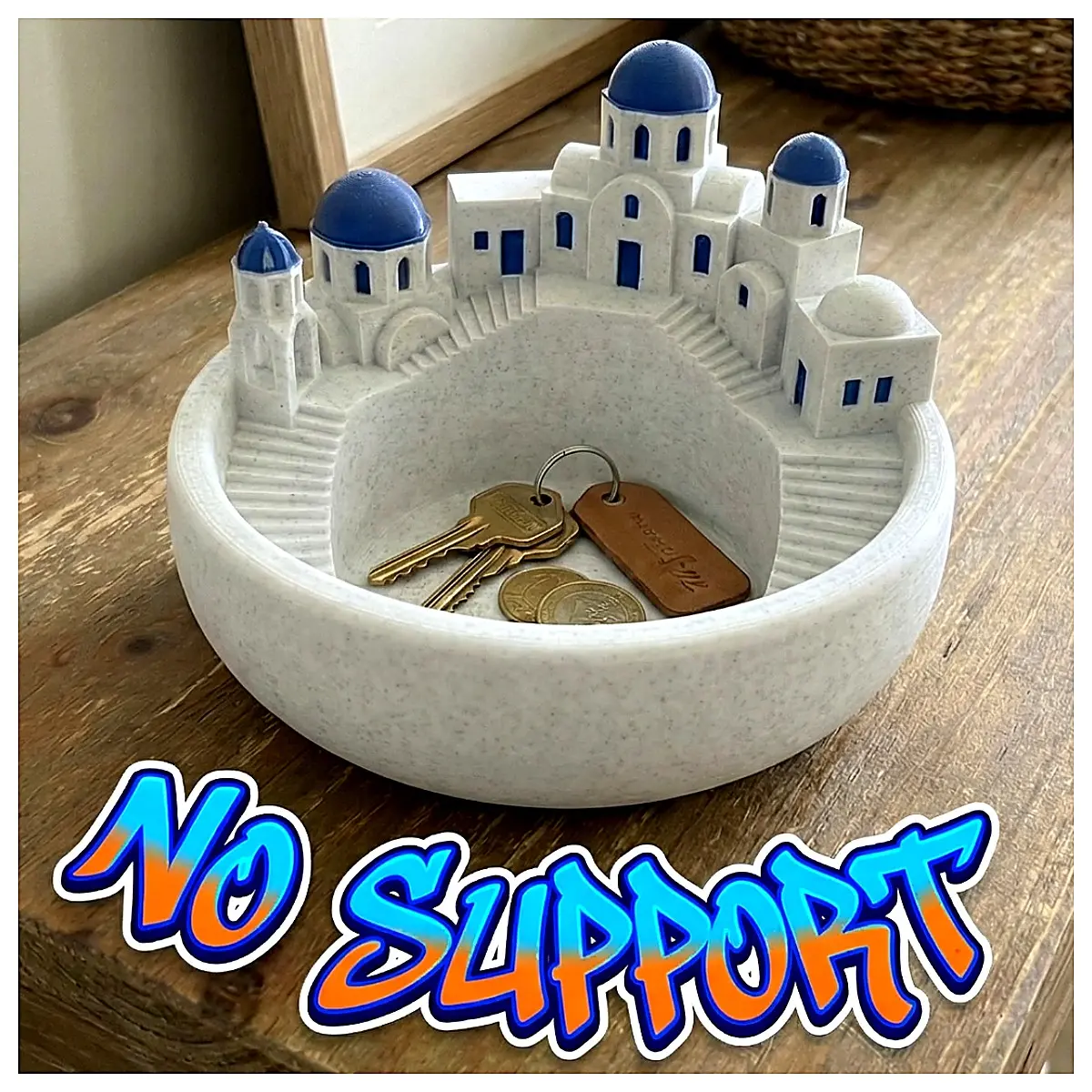Santorini Village Bowl Decorative Dish Standless Display Piece Home Decor Art Gift Idea