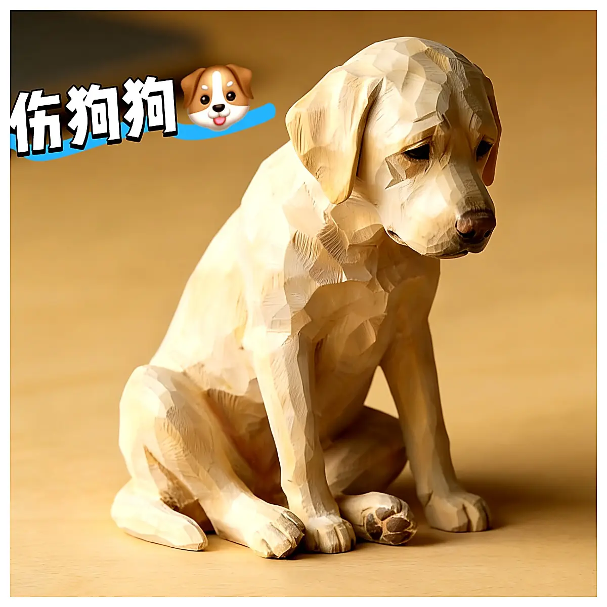 Wood Carving Sad Dog Figurine Cute Cartoon Depicting Dog ing Model Pet Decoration Accessory