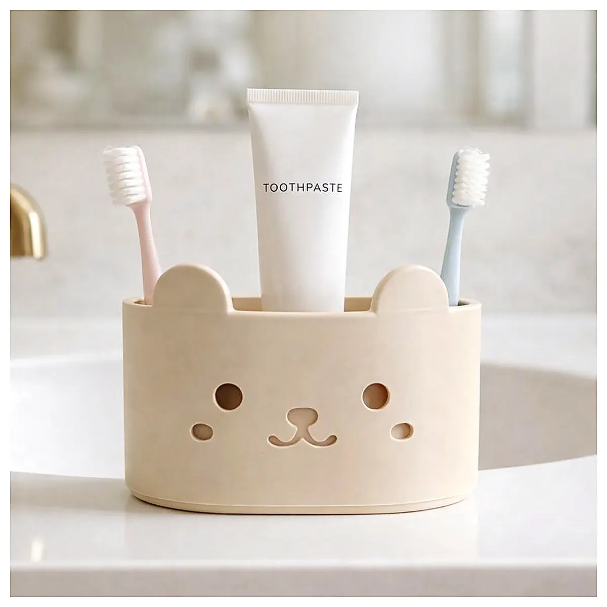 Little Bear Toothbrush Holder Toothpaste Organizer Bathroom Shelf Wall Mounted Decorative Toothbrush Stand Kitchen Bathroom Accessories