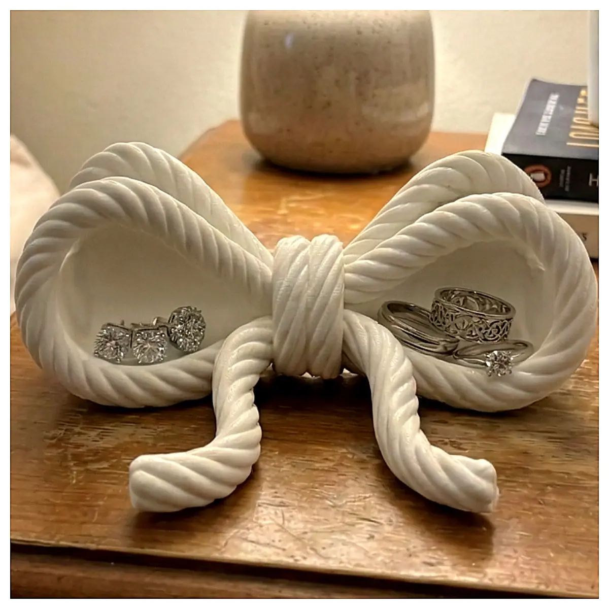 Rope Knot Bow Tray Small Decorative Trinket Gift Wedding Accessory Charm Holder
