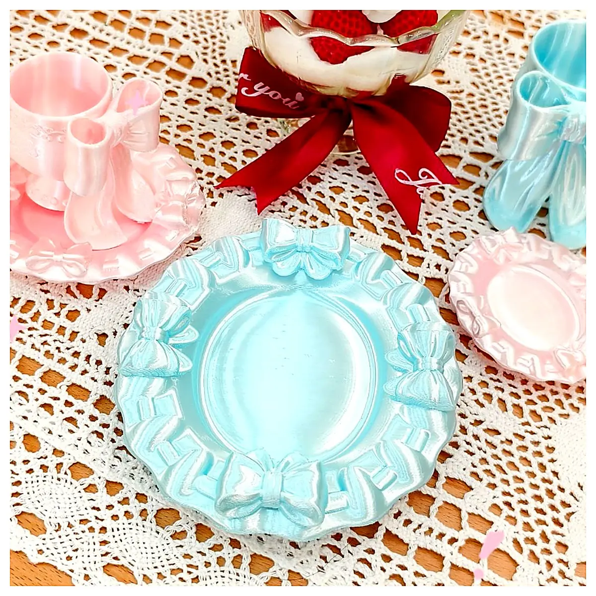 Bow Ribbon Organizer Tray Jewelry Holder Key Storage Shelf Desk Organizer Decorative Storage Box Cute Accessory Tray