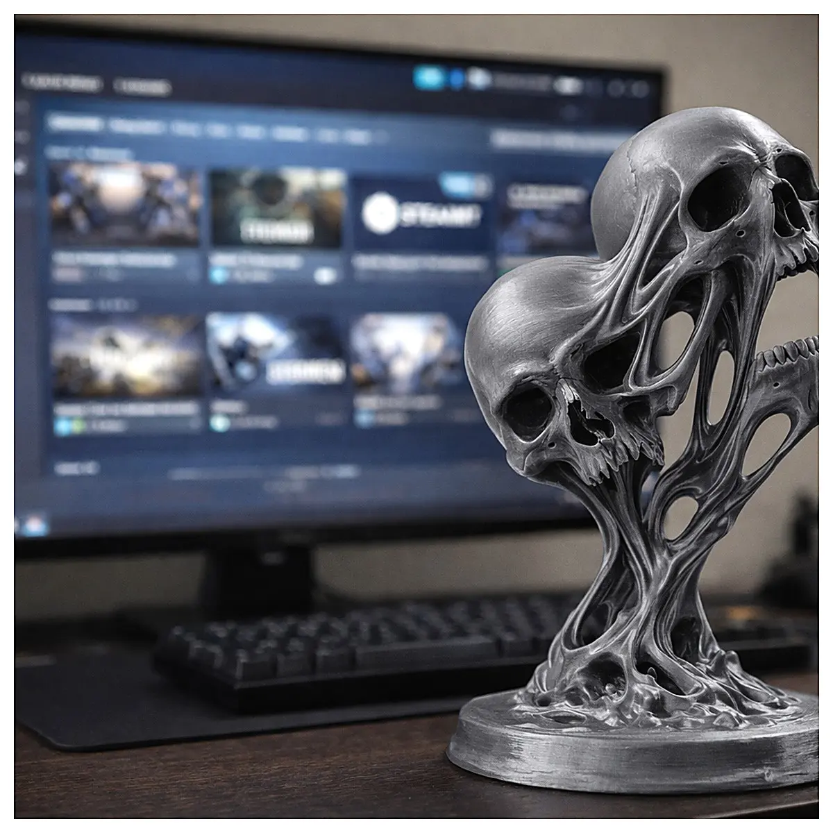 Skull Figurine Gothic Desk Decor Dark Art Sculpture Demon Figure Shadow Collection Desktop Ornament
