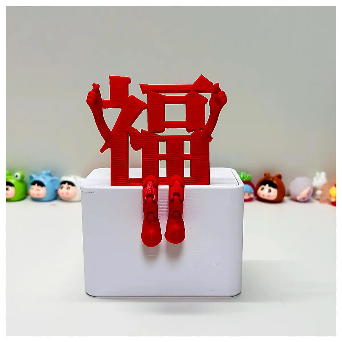 Lucky Fu Character Figurine Decor Small Cute Ornament Desktop Display Home Festive Decoration Good Luck Charm