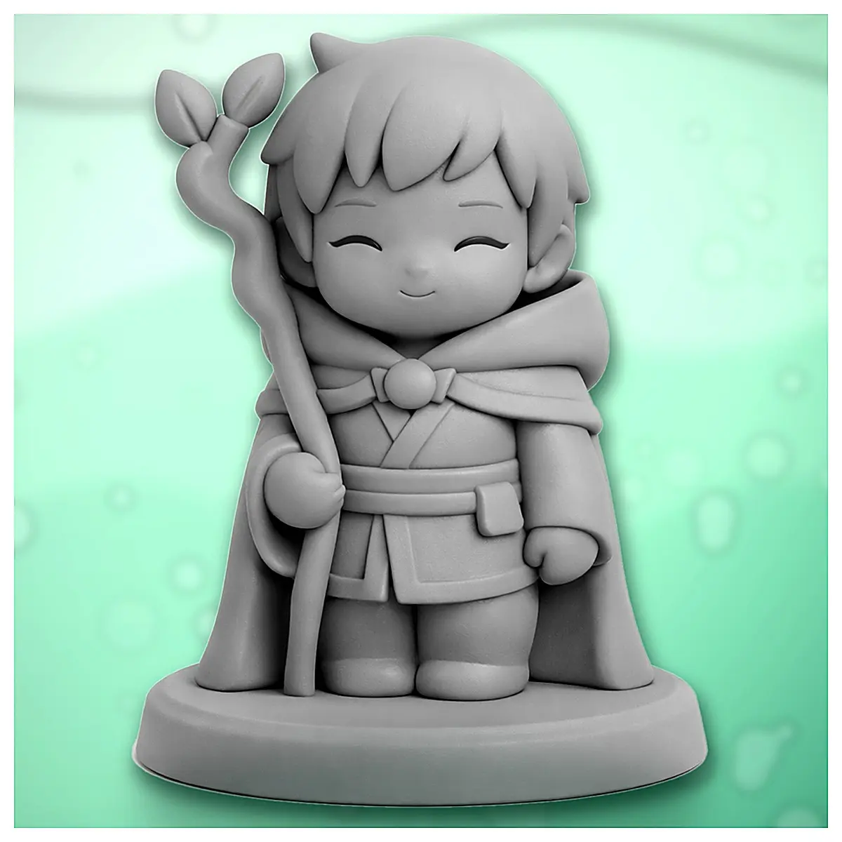 Q Version Staff Druid 3D RPG Mini Figure Model Collectible Roleplay Accessories Game Props