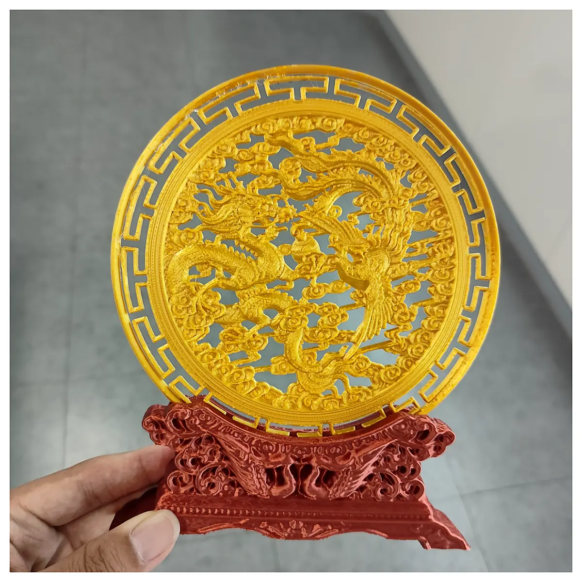 Dragon Phoenix Standing Base Ornament Lucky Decor Plant Stand Display Figurine Dragon Phoenix Arrangement Ceramic Decoration