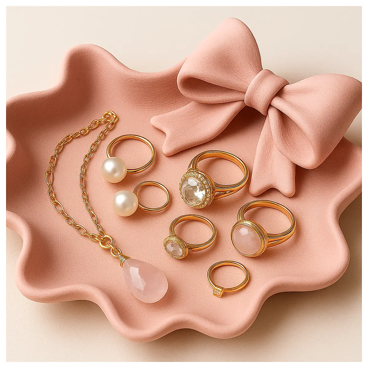 Exquisite Bow Knot Wave Jewelry Display Tray Ring Necklace Accessories Placement Showcase Packaging Box
