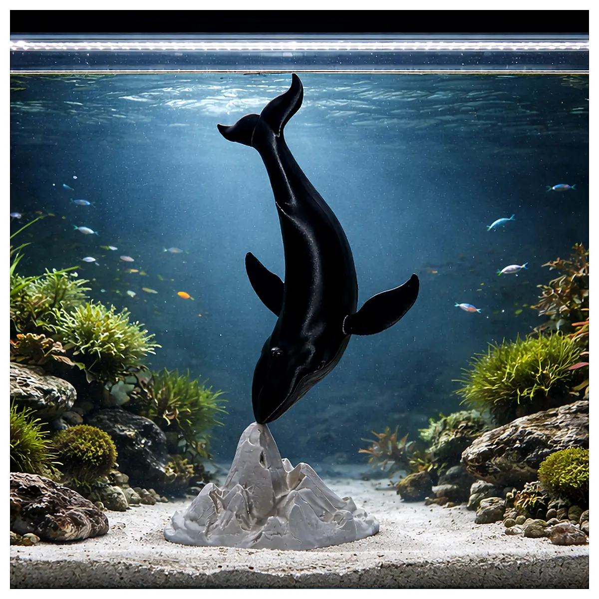 Whale Sculpture Aquarium Scene Base 35cm Blue Whale Decor Art Figurine Display