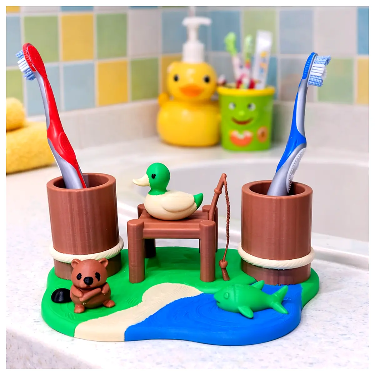Lake View Toothbrush Holder Bathroom Shelf Toothpaste Organizer Wall Mounted Toothbrush Stand Kitchen Shelf Bathroom Decor