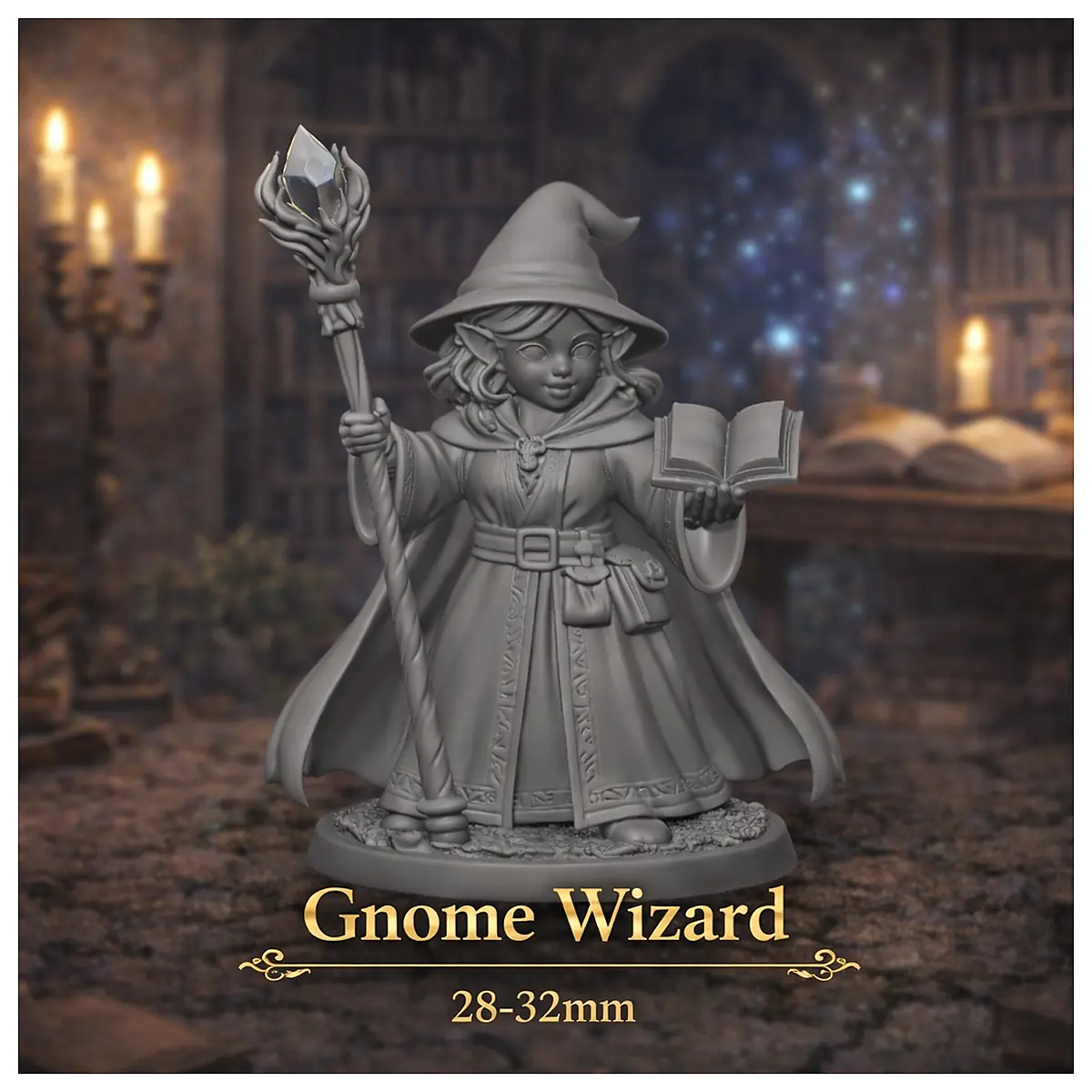 Female Gnome Wizard Miniature D D Model RPG Figure Tabletop Gaming Accessory Scene Decoration Collectible Wizard Model Roleplay Figure