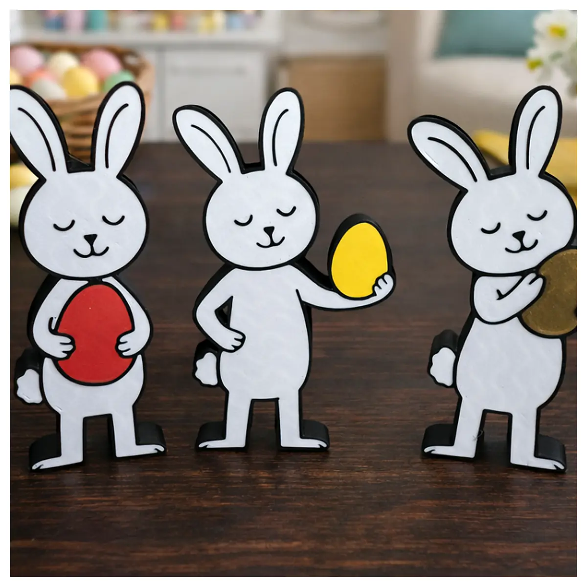Bunny Holding Eggs Easter Decoration Spring Easter Decor Bunny Toy Creative Gift Festive Ornament