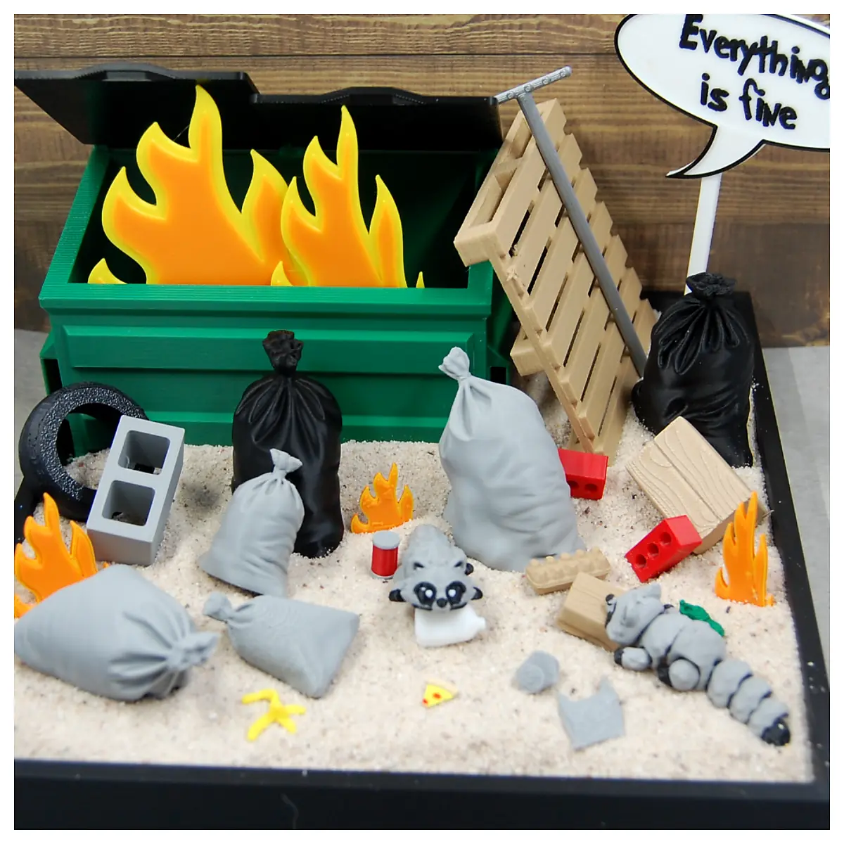 Office Desk Model Trash Heap Fire Scene Miniature Scene Model Office Decoration Creative Display Piece Desktop Landscape Scene Accessories