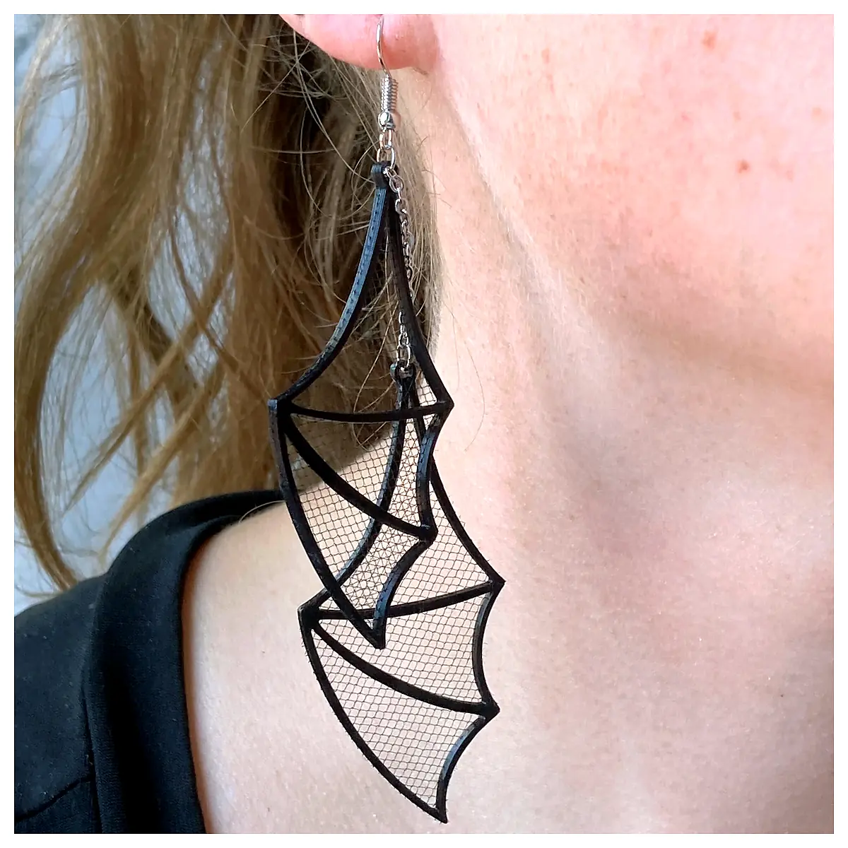 Bat Wing Earrings Tulle Detail Elegant Romantic Jewelry Wholesale Retail