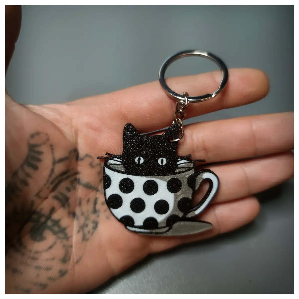 Cute Cat Cup Keychain Small Animal Keyring Cat Gift Decoration Car Accessories