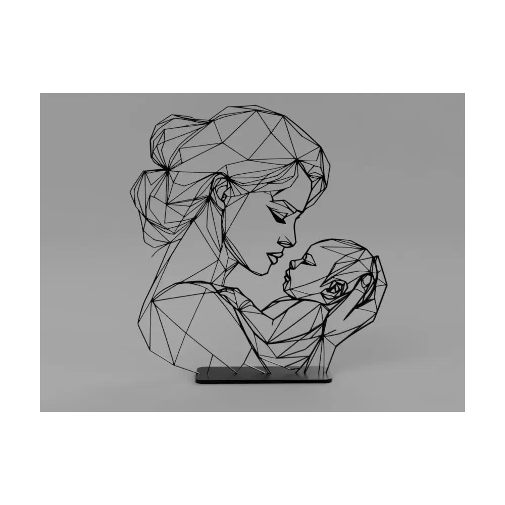 Low Poly Woman Child Sculpture Stand Figure Model Art Decoration for Display Gifts