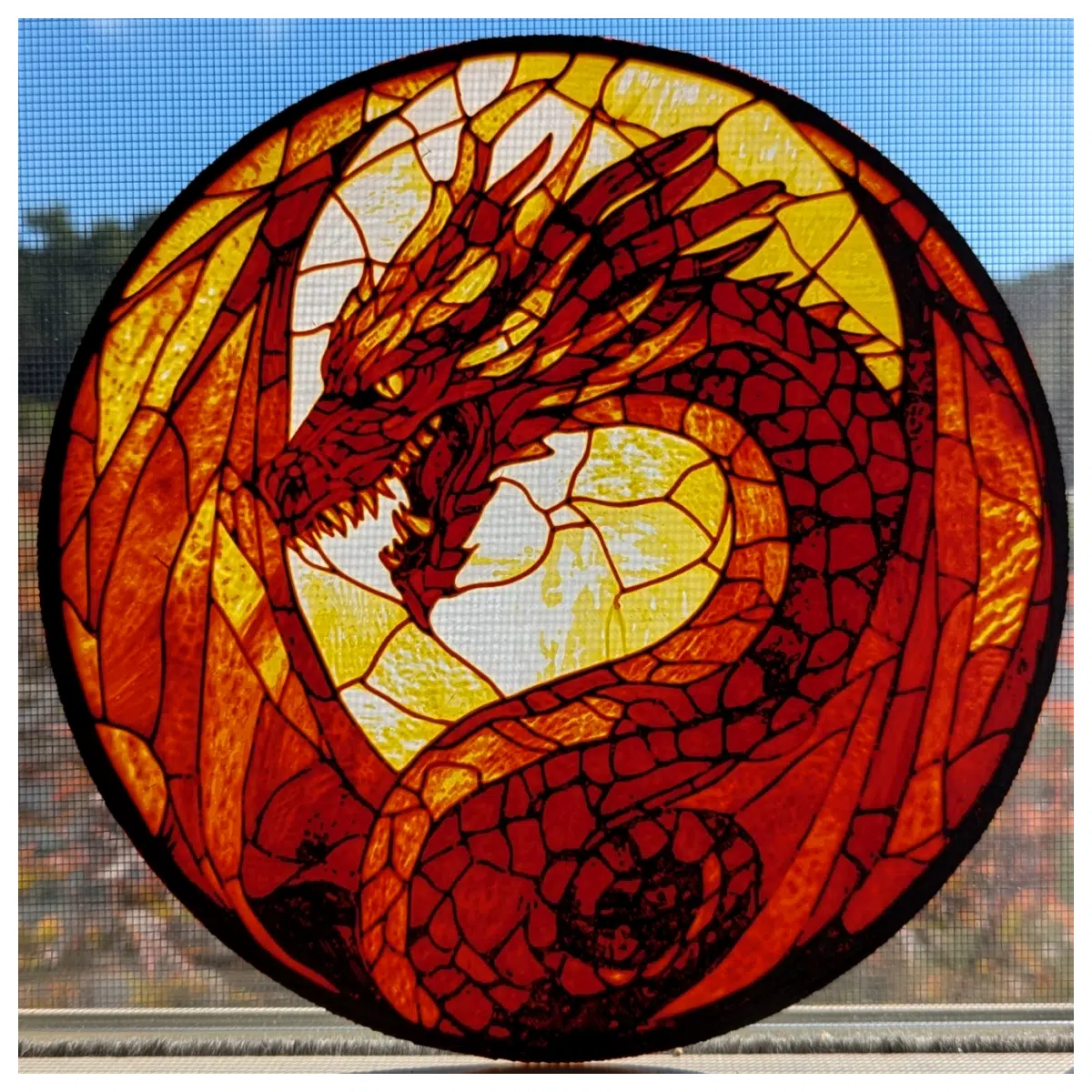 Smaug Dragon Scale Stained Glass Decoration Dragon Decor Mythical Art Dragon Pattern Wall Art Dragon Shape Hanging Ornament Collection Piece