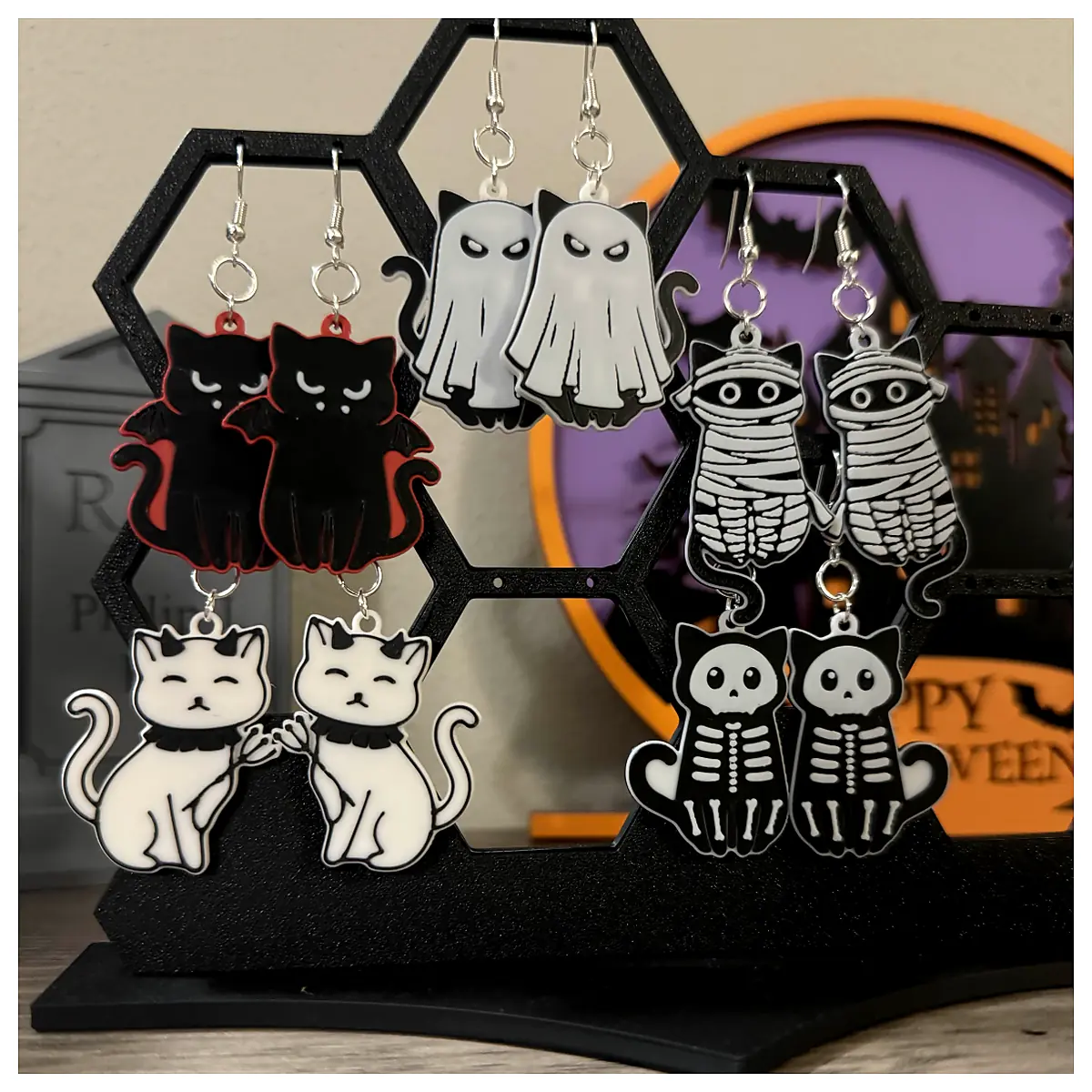 Cute Spooky Halloween Cat Earrings 5 Designs Horror Jewelry Festive Decorations Cat Accessories Buy Now