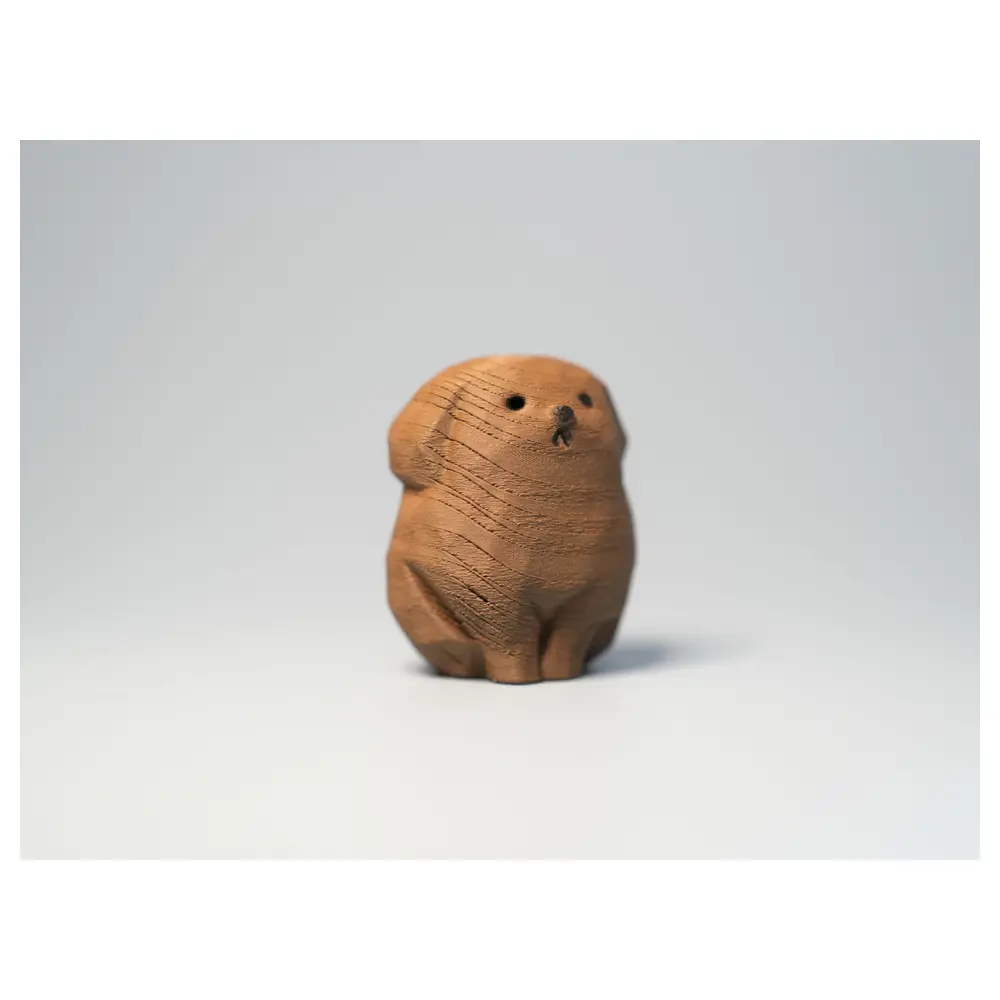 Wood Carved Puppy Figurine Animal Sculpture Dog Decor Handcrafted Gift Pet Ornament