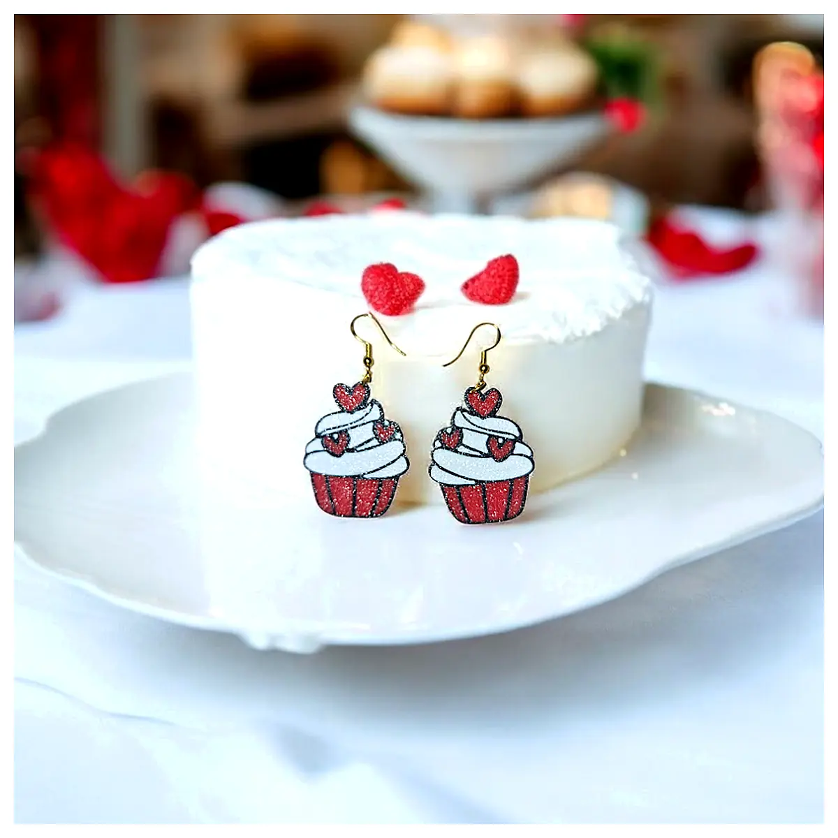 Valentine s Cupcake Earrings Sweet Cute Festive Gift Decoration Jewelry Accessories