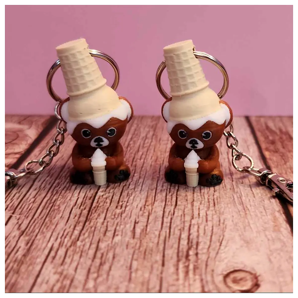 Ice Cream Bear Keychain Cute Animal Toy Accessory Keyring Snack Charm Gift