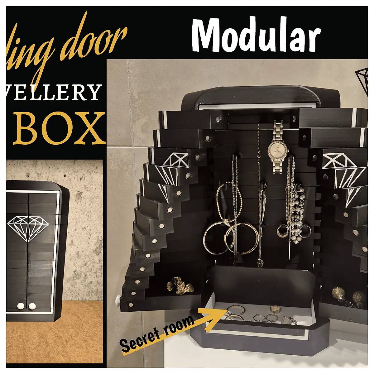 Folding Door Jewelry Box Universal Box Storage Organizer Parts Accessories