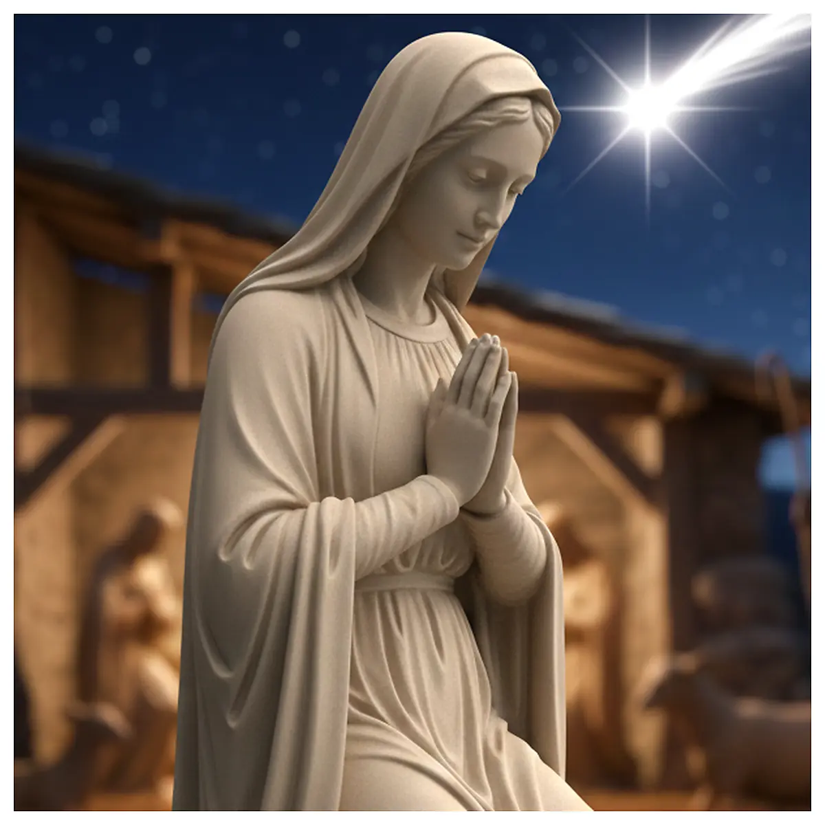 Mary Kneeling Nativity Scene Jesus Biblical Art Religious Decor Christmas Scene Ornament