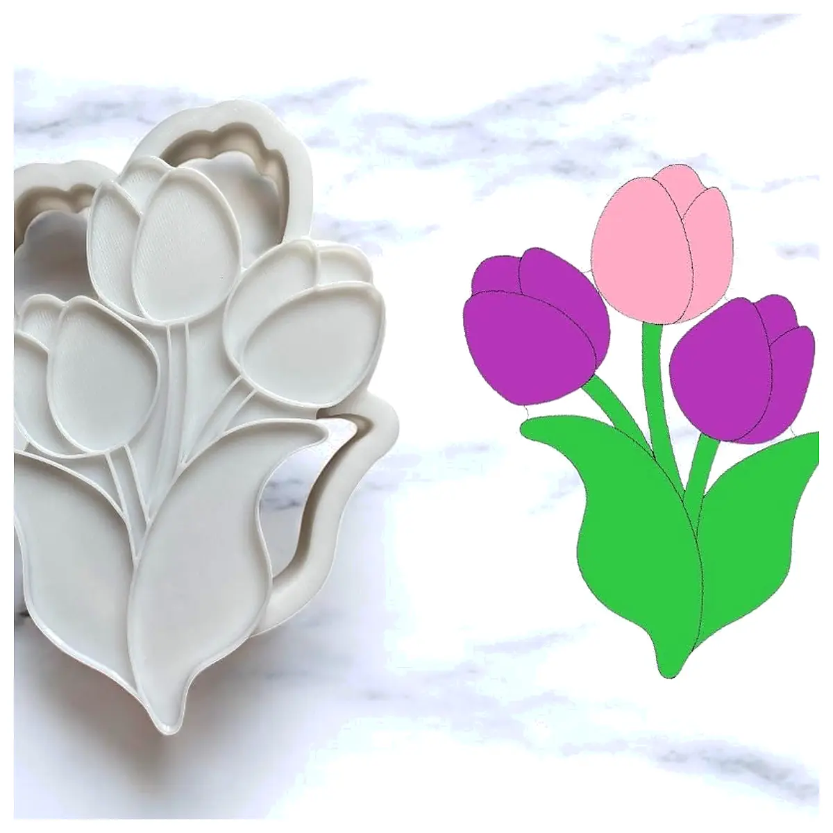 3 Tulip Cookie Cutter Stamp Baking Cake Decorating Cookie Stamp Fondant