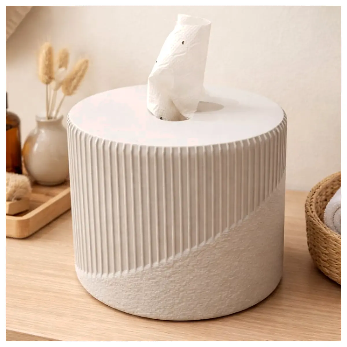 Modern Japandi Toilet Paper Cover Ribbed Universal Tissue Box Protector Replacement Parts Repair