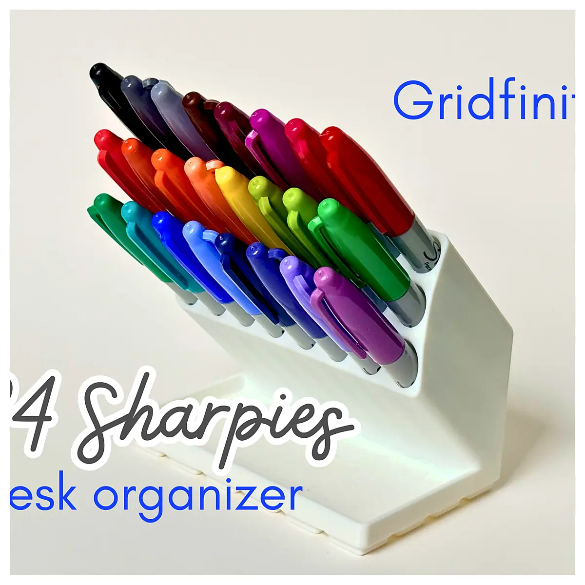 Gridfinity 24 Marker Holder Desk Organizer Sharpie Storage Multi Compartment Pen Tray Parts Repair Universal