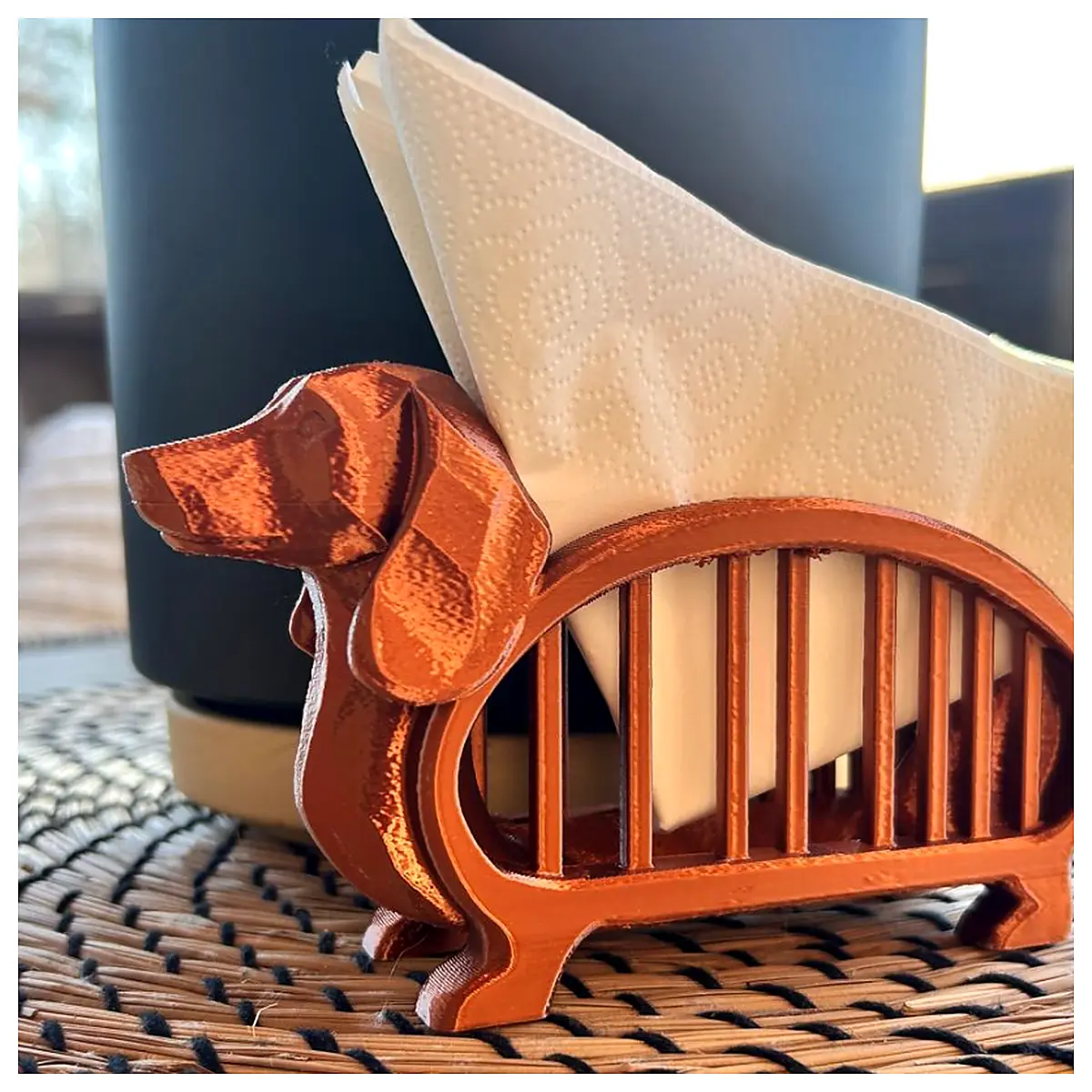 Dachshund Napkin Holder Dog Bowl Stand Pet Dish Organizer Elegant Multi Functional Kitchen Decor