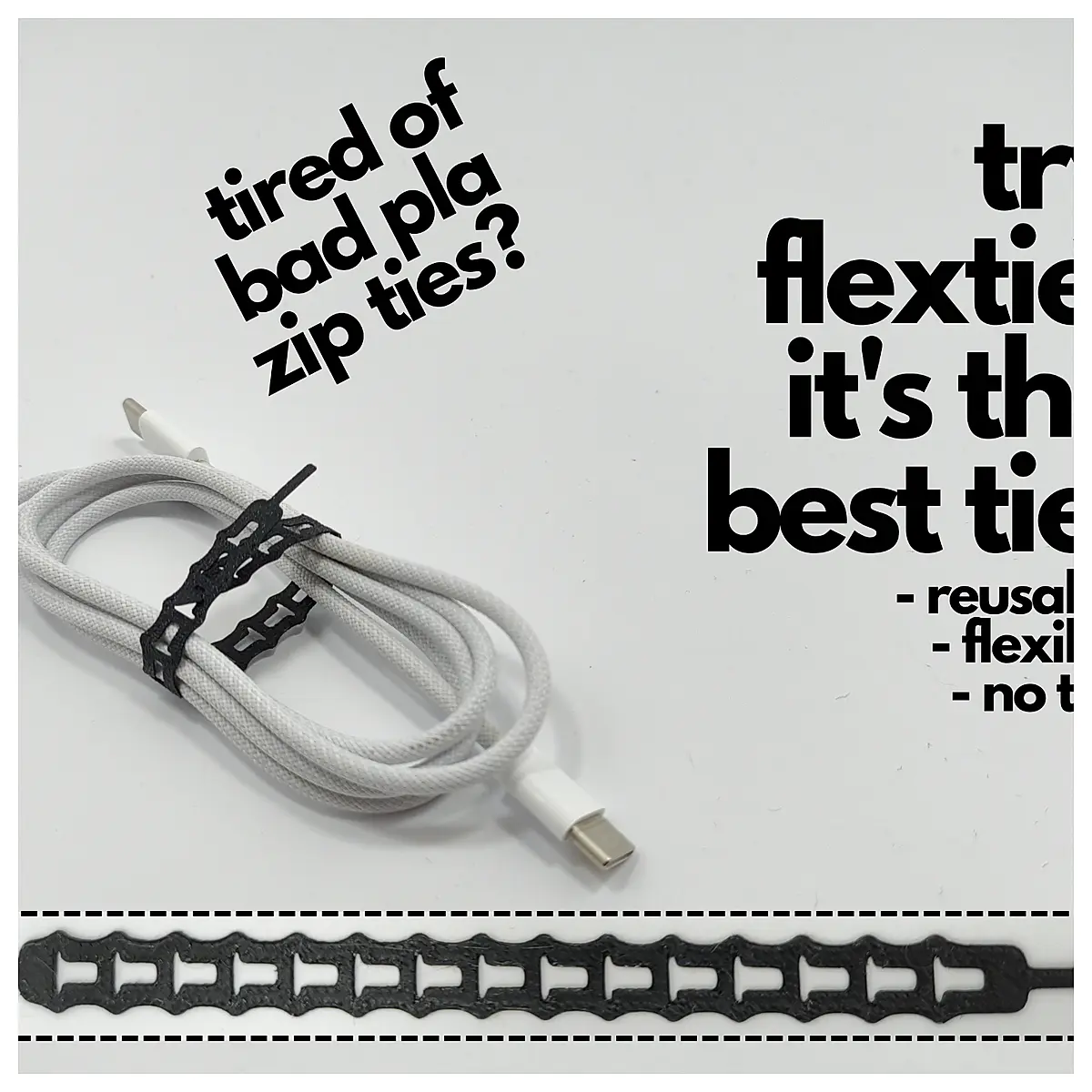 Flexie Tie Cable Ties Organizer Cable Management Cord Wrap Ties Electronics Accessories