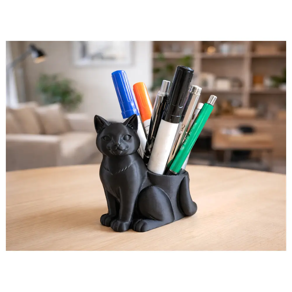 Cat Pen Holder Cute Desk Organizer Animal Figurine Creative Accessory Office Supply Pet Decoration