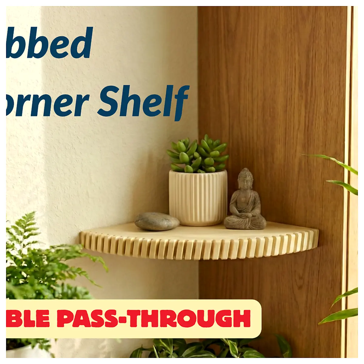 Ribbed Corner Shelf Cable Pass Through Storage Unit Display Shelf Organizer Home Decor