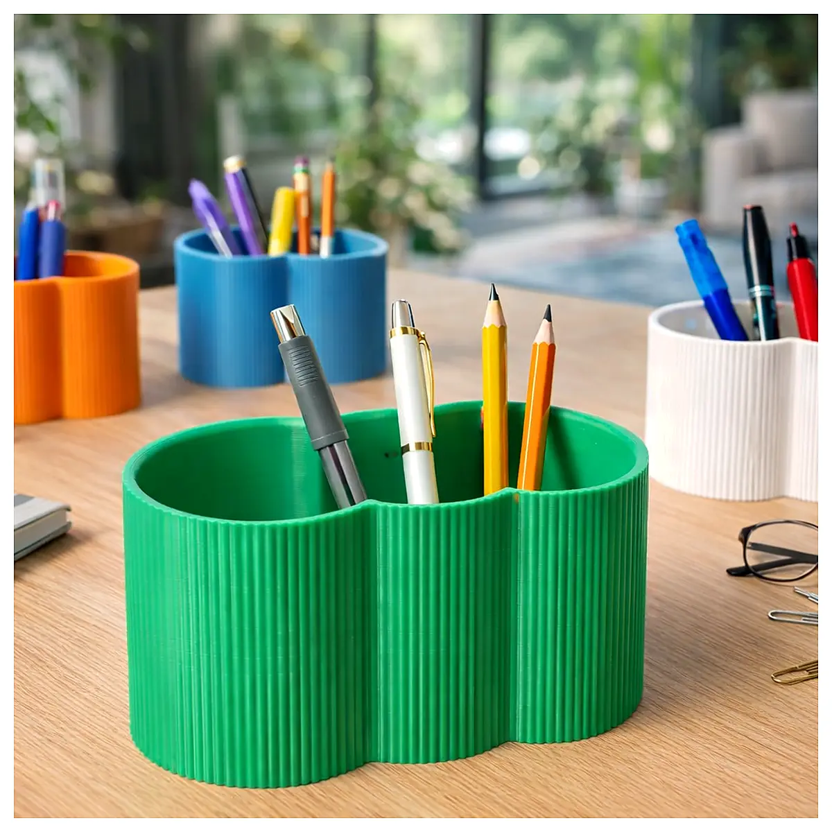 Desk Organizer Planter Modern Ribbed Storage Container Plant Holder Multi functional Organizer Decorative